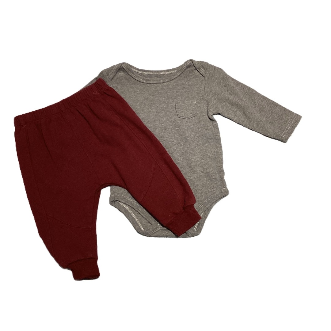 9-12 Boys HB Gray Long Sleeve Onesie w/Pocket, Wonder Nation Sweatpants