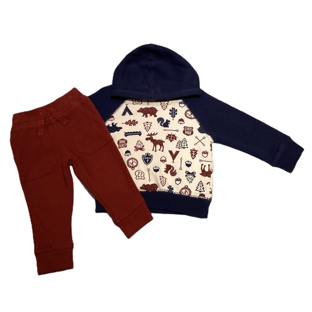 9-12 Boys Jumping Beans Ivory/Navy/Burgundy Fleece Sweatshirt, Garanimals Thermal Sweatpants