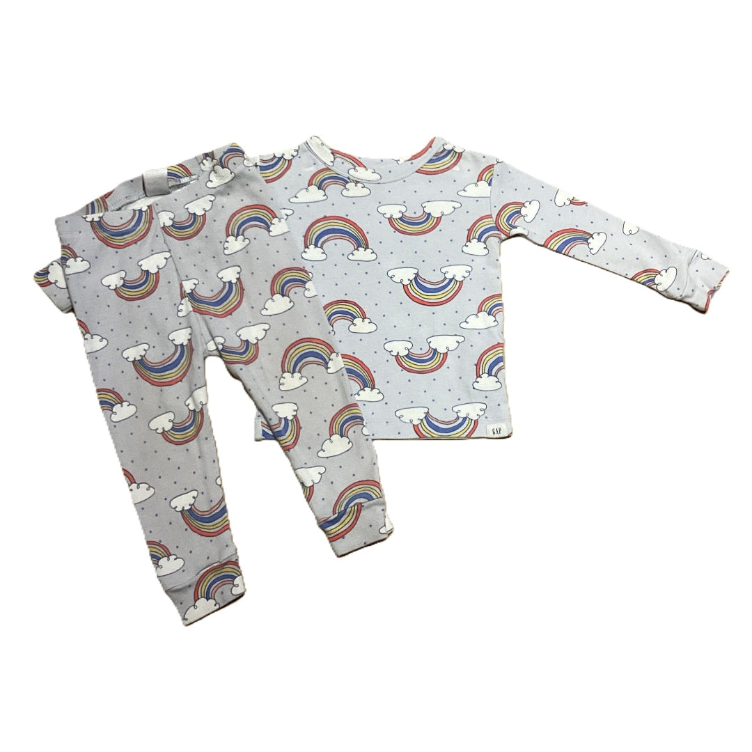 12-18 Girls Baby Gap 2 Piece Light Blue Rainbow Pajamas