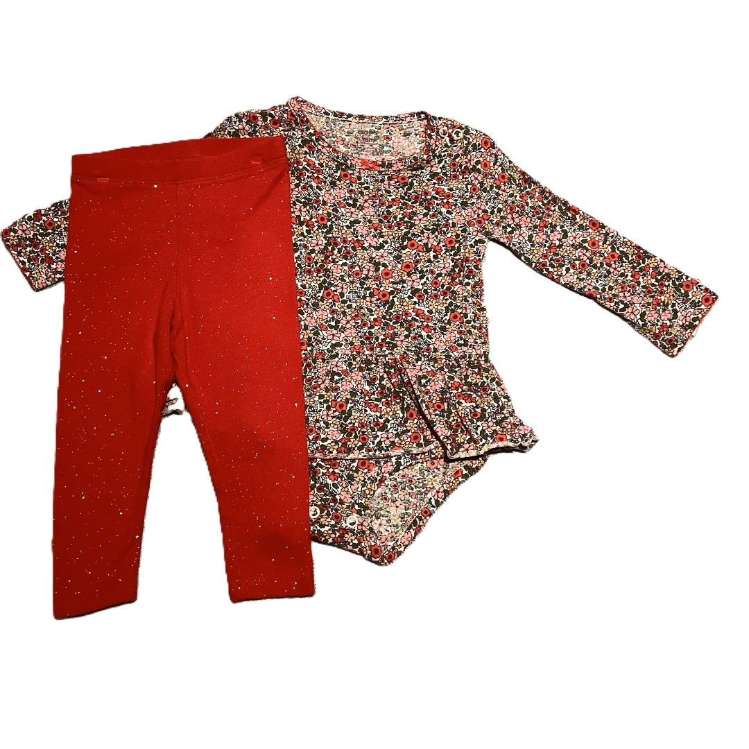 12-18 Girls Carter's Floral Long Sleeve Onesie with Skirt, Cat & Jack Red Sparkle Leggings