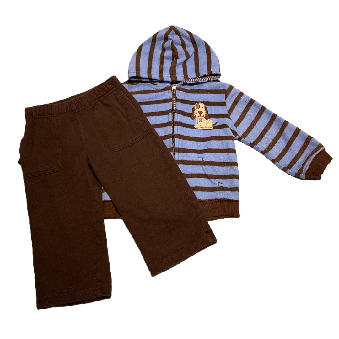 12-18 Boys Carter's Striped Dog Zip-Up Sweatshirt, Carter's Brown Fleece Pants