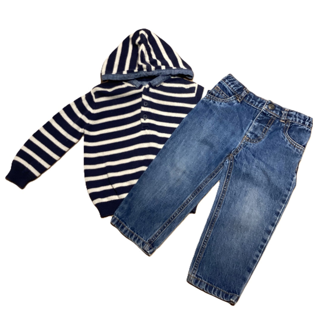 12-18 Boys Baby Gap Hooded Blue/White Stripe Sweater, Carter's Jeans