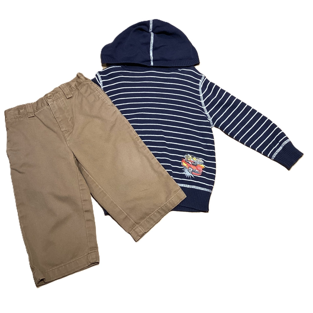 18-24 Boys Okay Navy/White Striped Long Sleeve Hoodie, Polo Pants