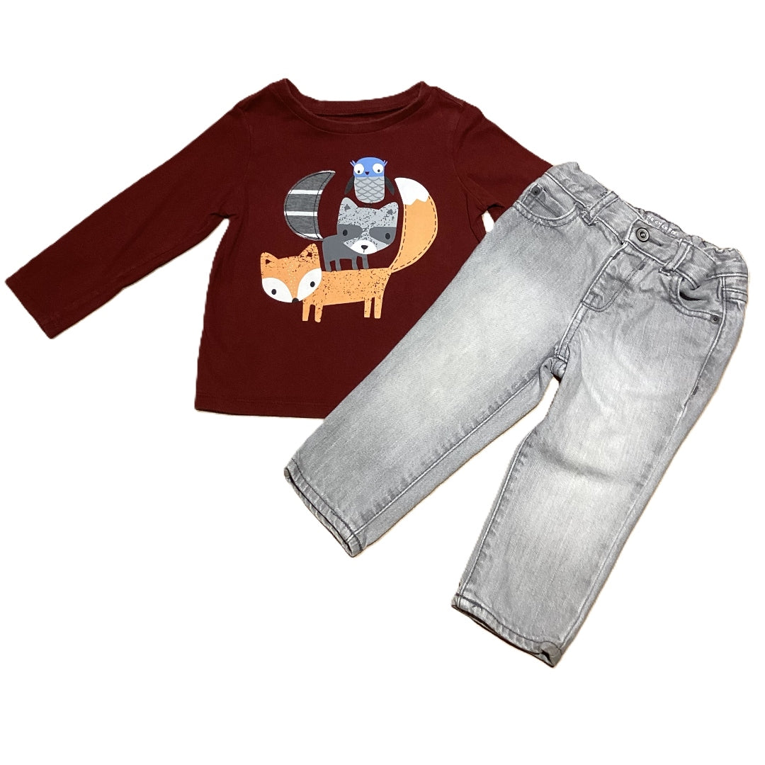 18-24 Boys First Impressions Stacked Animals Long Sleeve Shirt, Place Jeans