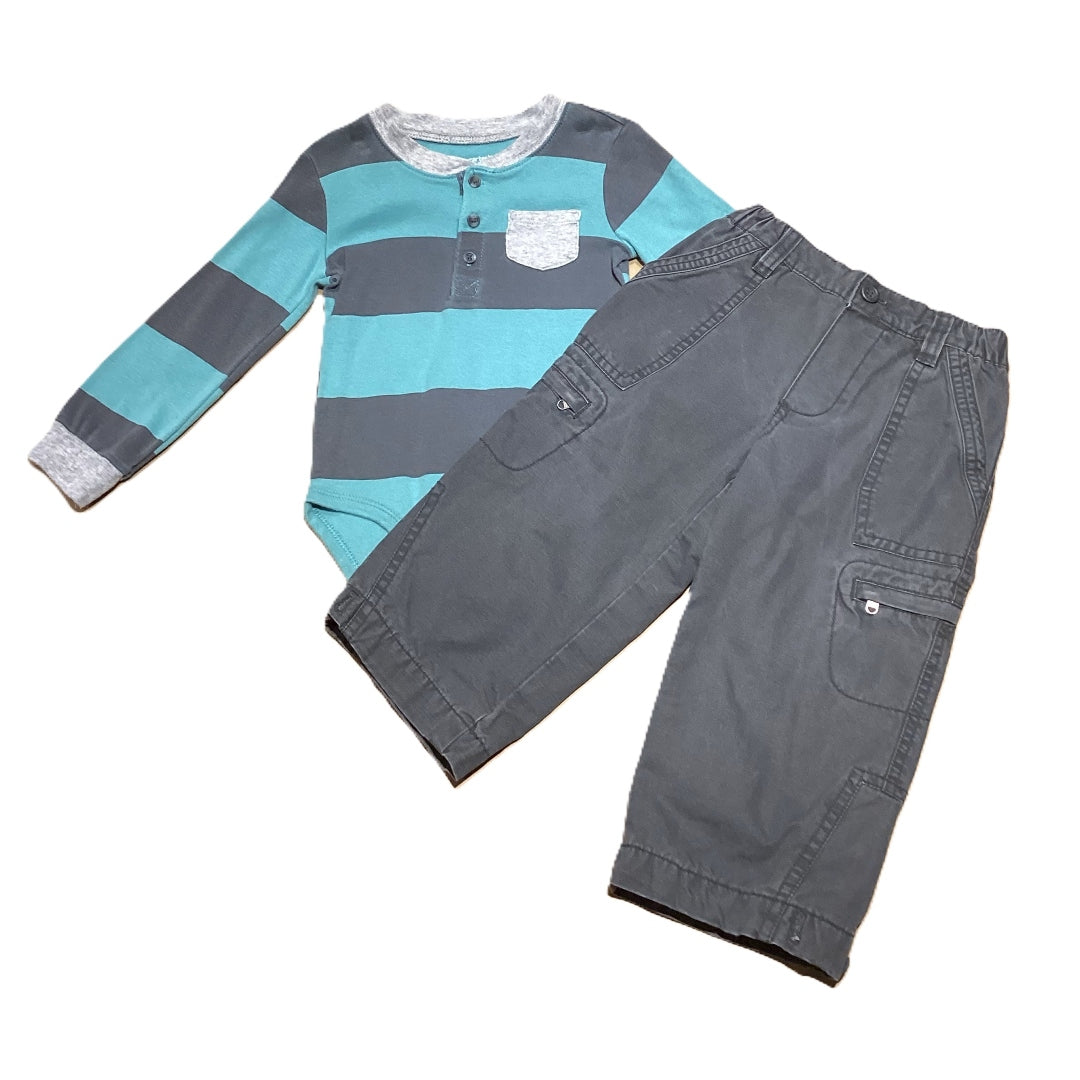 18-24 Boys Carter's Teal/Gray Long Sleeve w/Buttons, Baby Gap Gray Cargo Pants