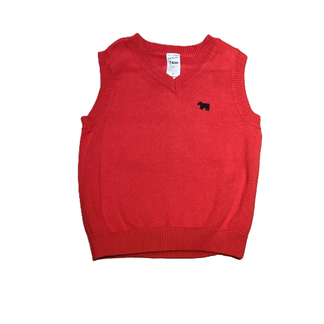 18-24 Boys Carter's Red Sweater Vest w/Black Bear Emblem