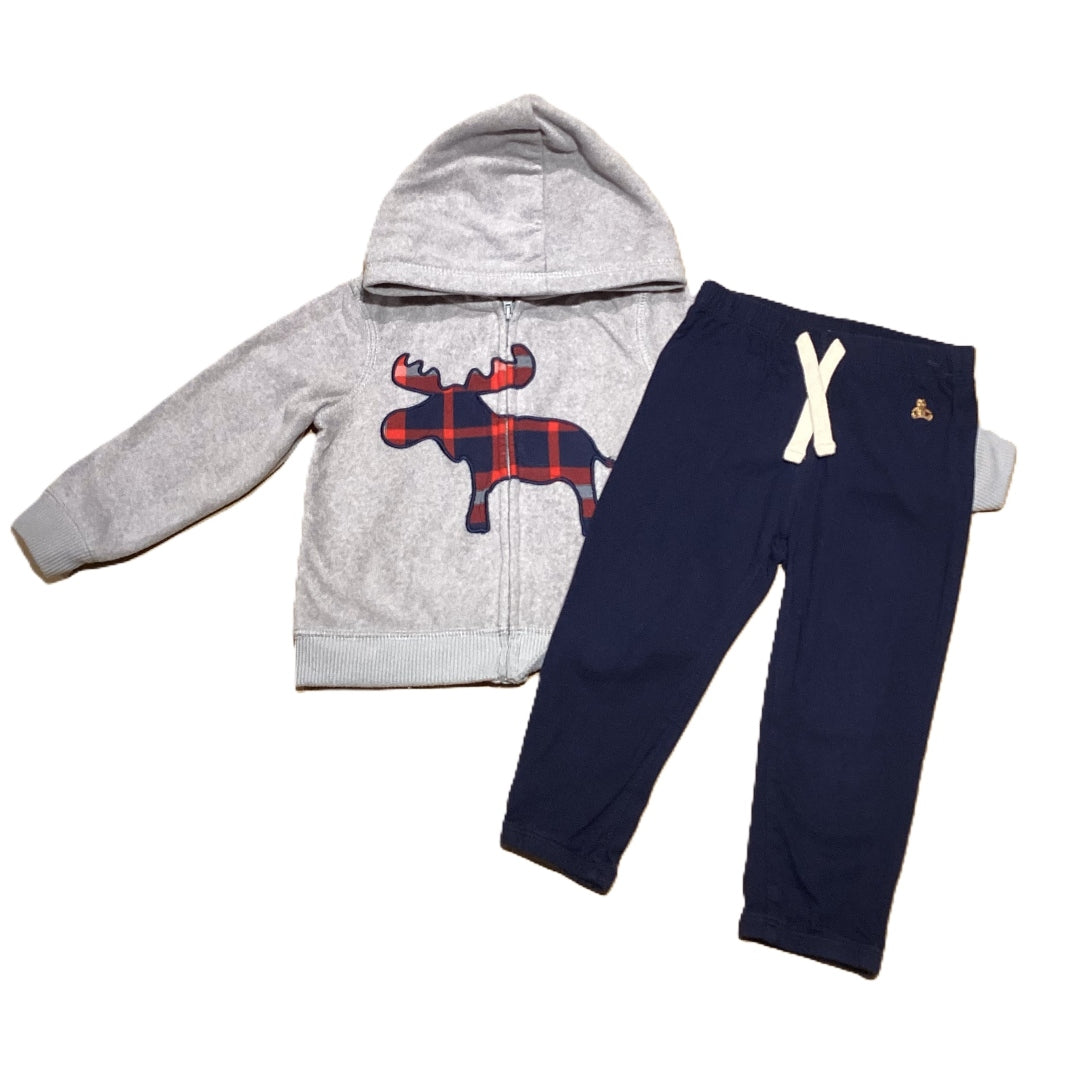 18-24 Boys Carter's Gray Moose Sweatshirt, Gap Blue Jogger Sweatpants