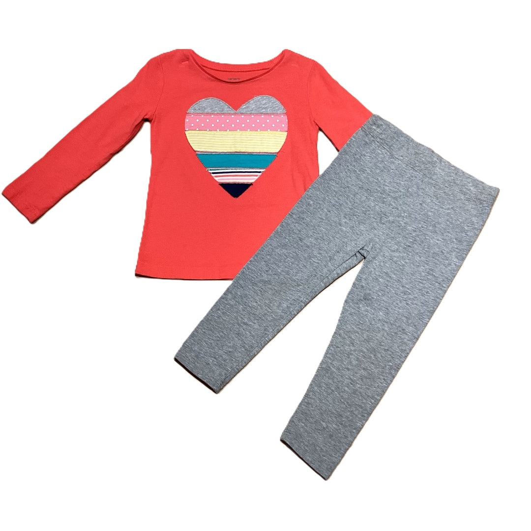 2T Girls Carter's Melon Long Sleeve w/Multi Fabric Heart, Baby Gap Leggings