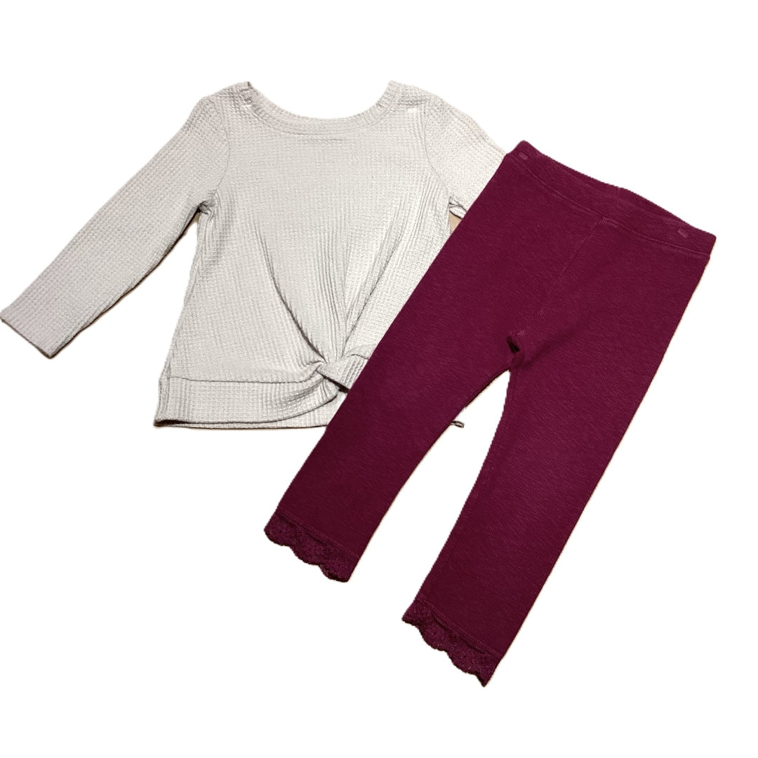 2T Girls Cat & Jack Tan Waffle w/Twist Waist Shirt, Old Navy Burgundy Ribbed Leggings