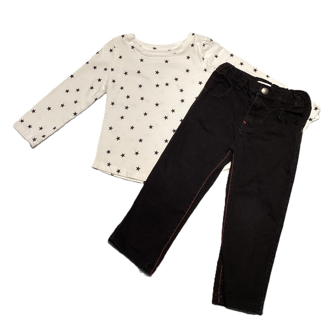 2T Girls Amazon Essentials Long Sleeve Shirt with Stars, DKNY Black Jeans