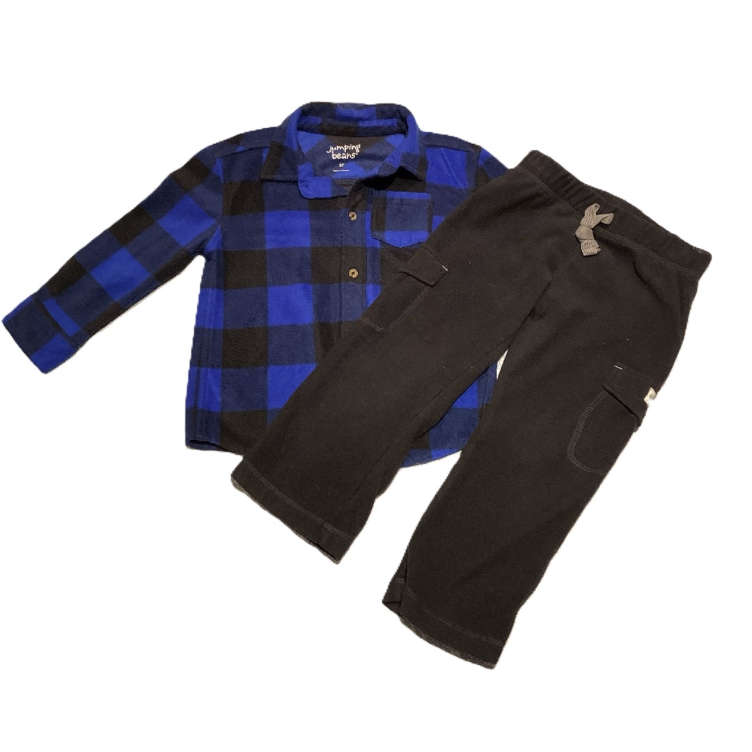 3T Boys Jumping Beans Long Sleeve Blue/Black Plaid Feece Button Down, Carter's Fleece Cargo Pants