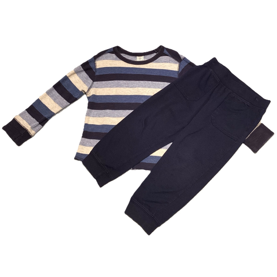 3T Boys Baby Gap Long Sleeve Blue Stripes Waffle Shirt, Okie Dokie Navy Joggers