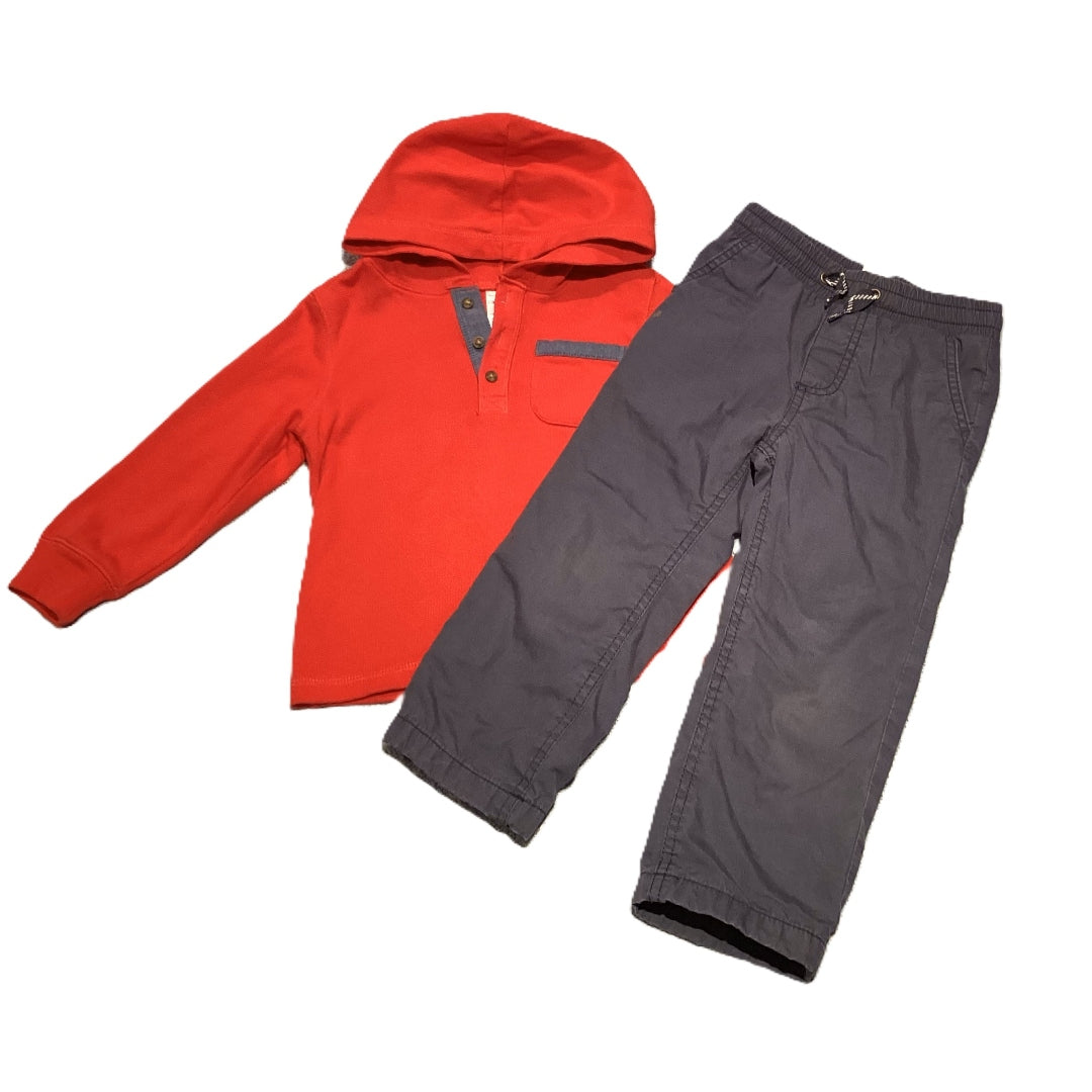3T Boys Carter's Red Hooded Henley w/Blue Trim, Carter's Pants