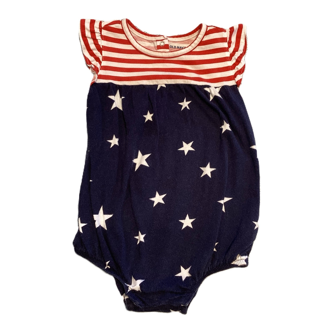 18-24 Girls Old Navy Red Stripes and Navy Blue Stars Bubble Onesie