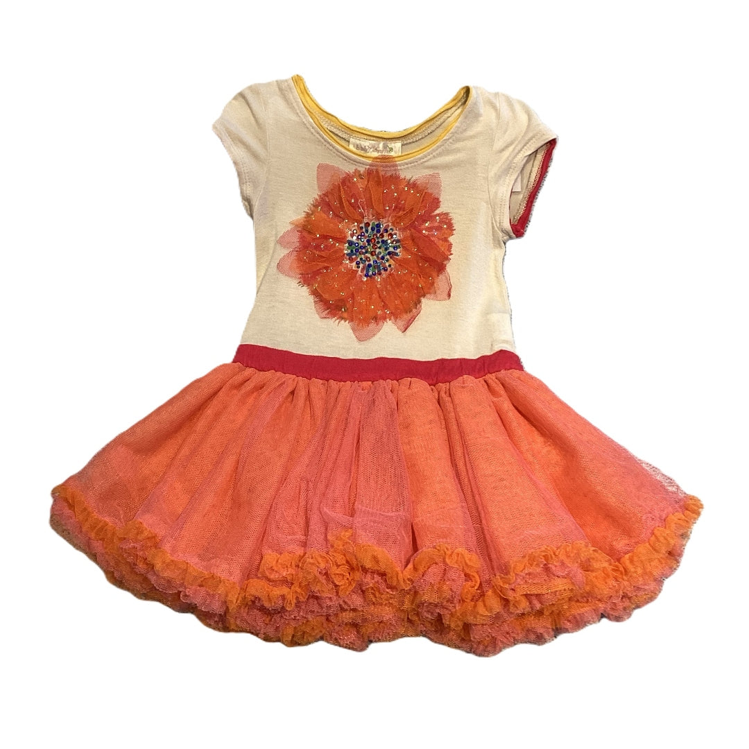 18-24 Girls Baby Sara White Floral Dress with Pink and Orange Ruffled Bottom