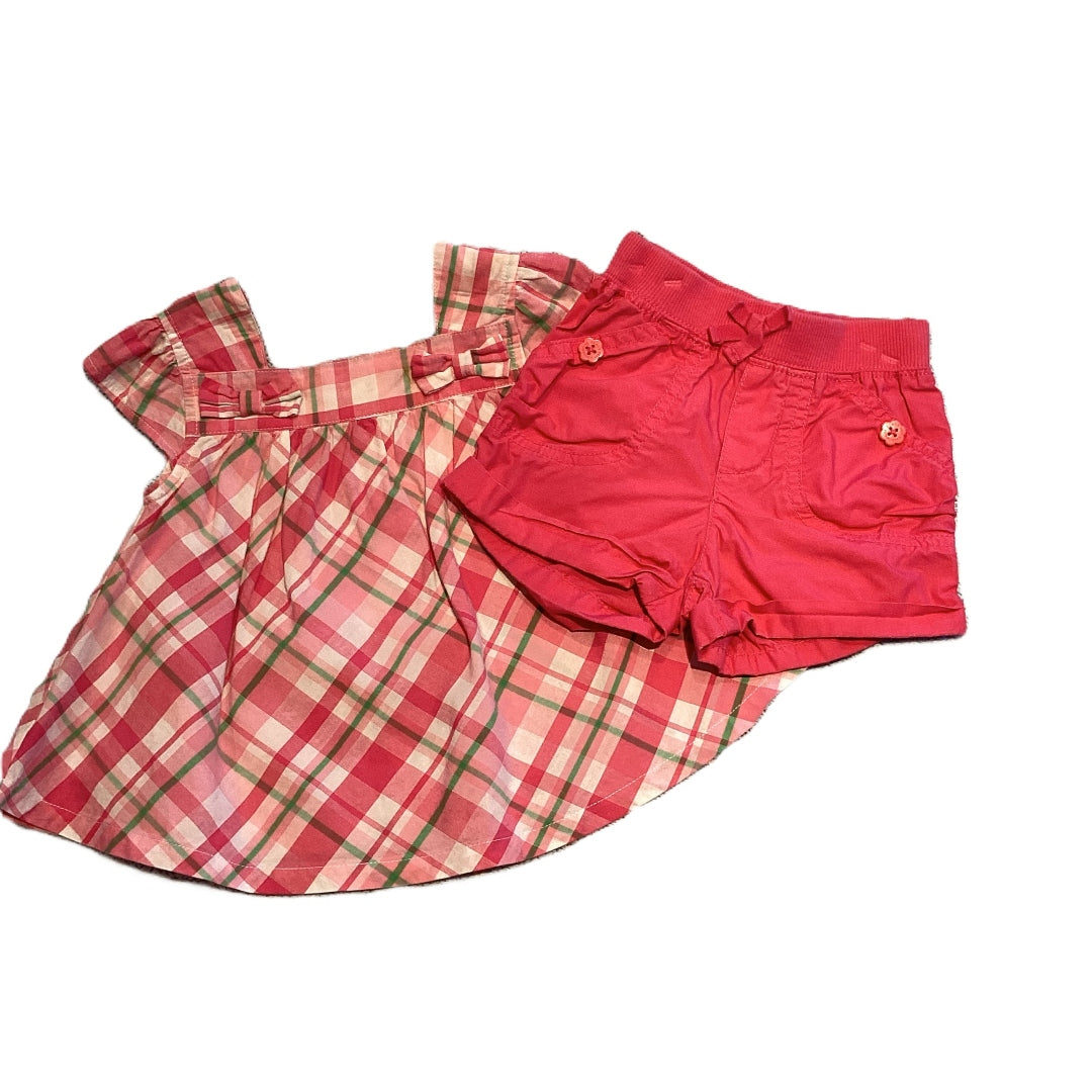 18-24 Girls Gymboree Pink and Green Plaid Shirt, Children's Place Pink Shorts
