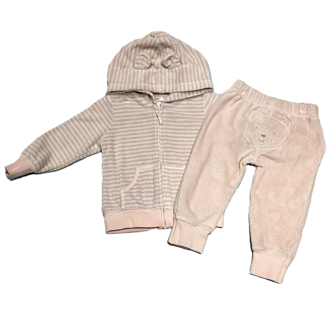 9-12 Girls Carter's Pink/White Stripe Terry Cloth Set