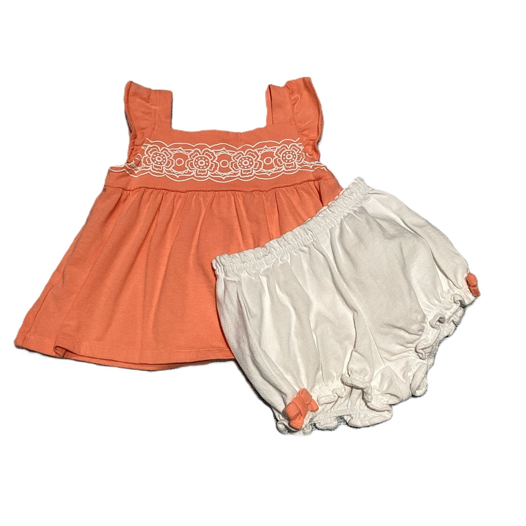 9-12 Girls Gymboree Melon Shirt w/Floral Design, Matching White Bloomer Shorts