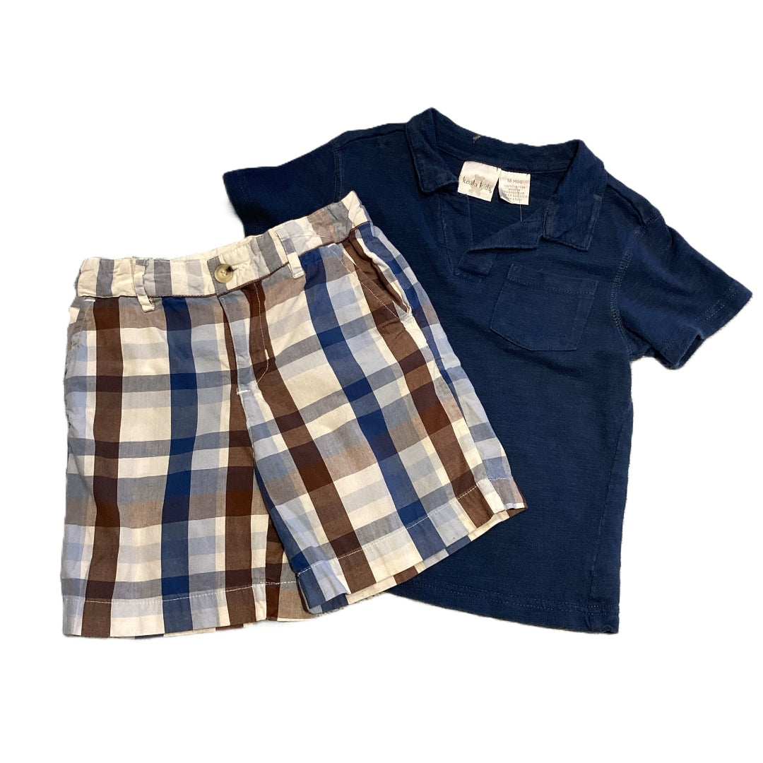 12-18 Boys Koala Kids Blue V-Neck, Standard Blues Blue/Brown Plaid Shorts
