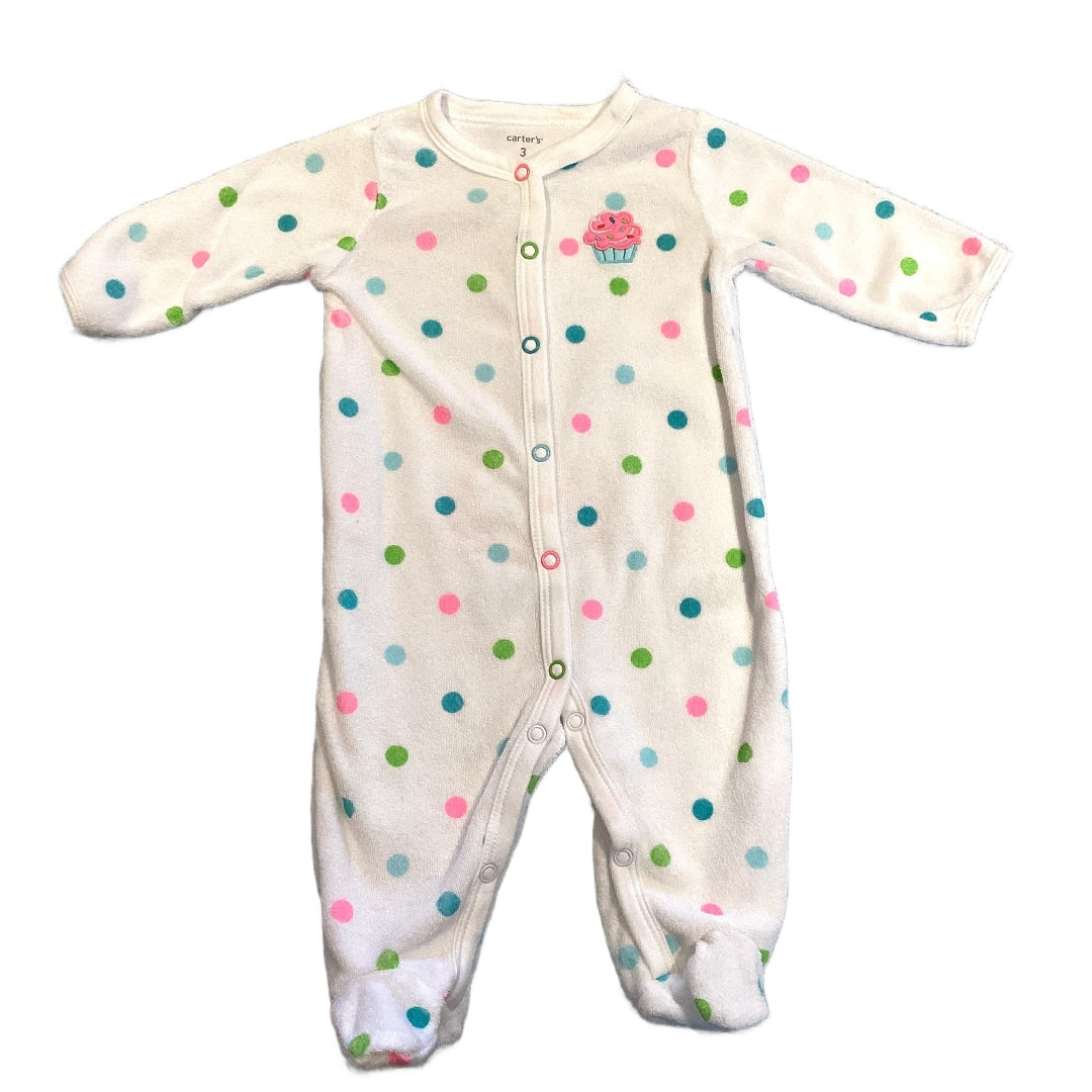 0-3 Girls Carter's White and Multi-Colored Polka Dot Sleeper with Cupcake