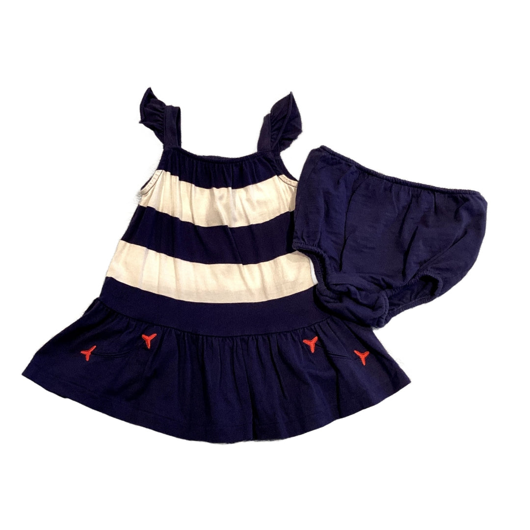 0-3 Girls Ralph Lauren Navy Blue Striped Tank Top with Red Details, Matching Bloomers
