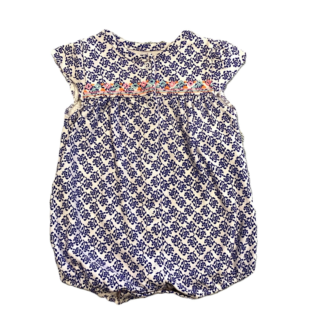 0-3 Girls Carter's Blue Patterned Bubble Onesie with Multi-Colored Tribal Print Stitching
