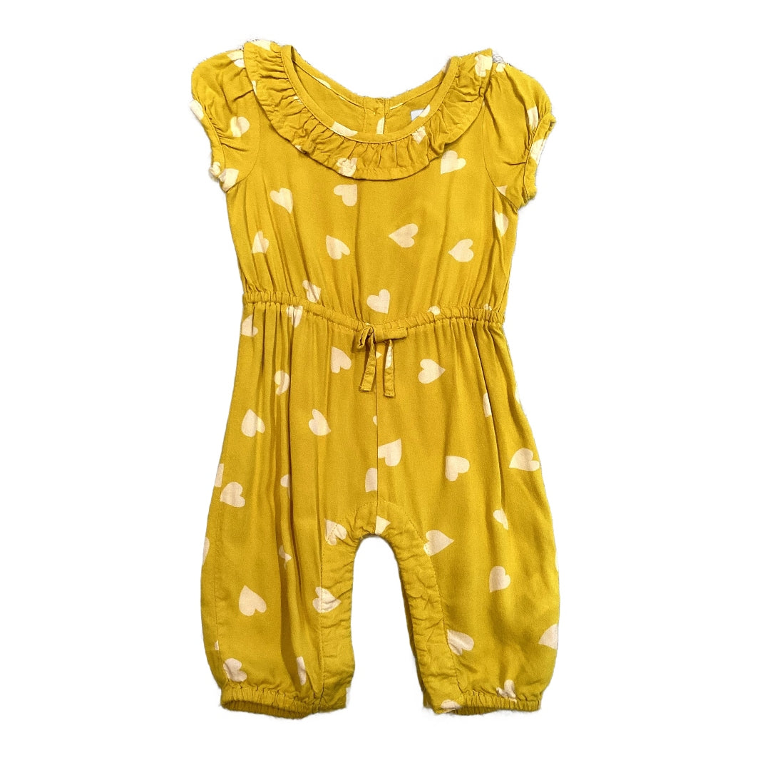 0-3 Girls Baby Gap Yellow and White Heart Patterned Romper