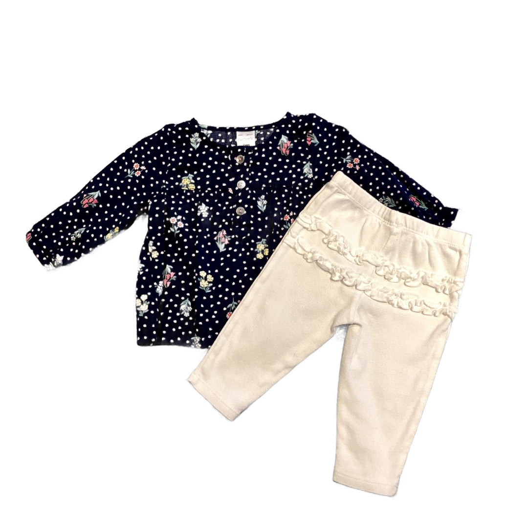 0-3 Girls Carter's Navy Blue Floral Blouse, Carter's White Ruffled Bum Leggings
