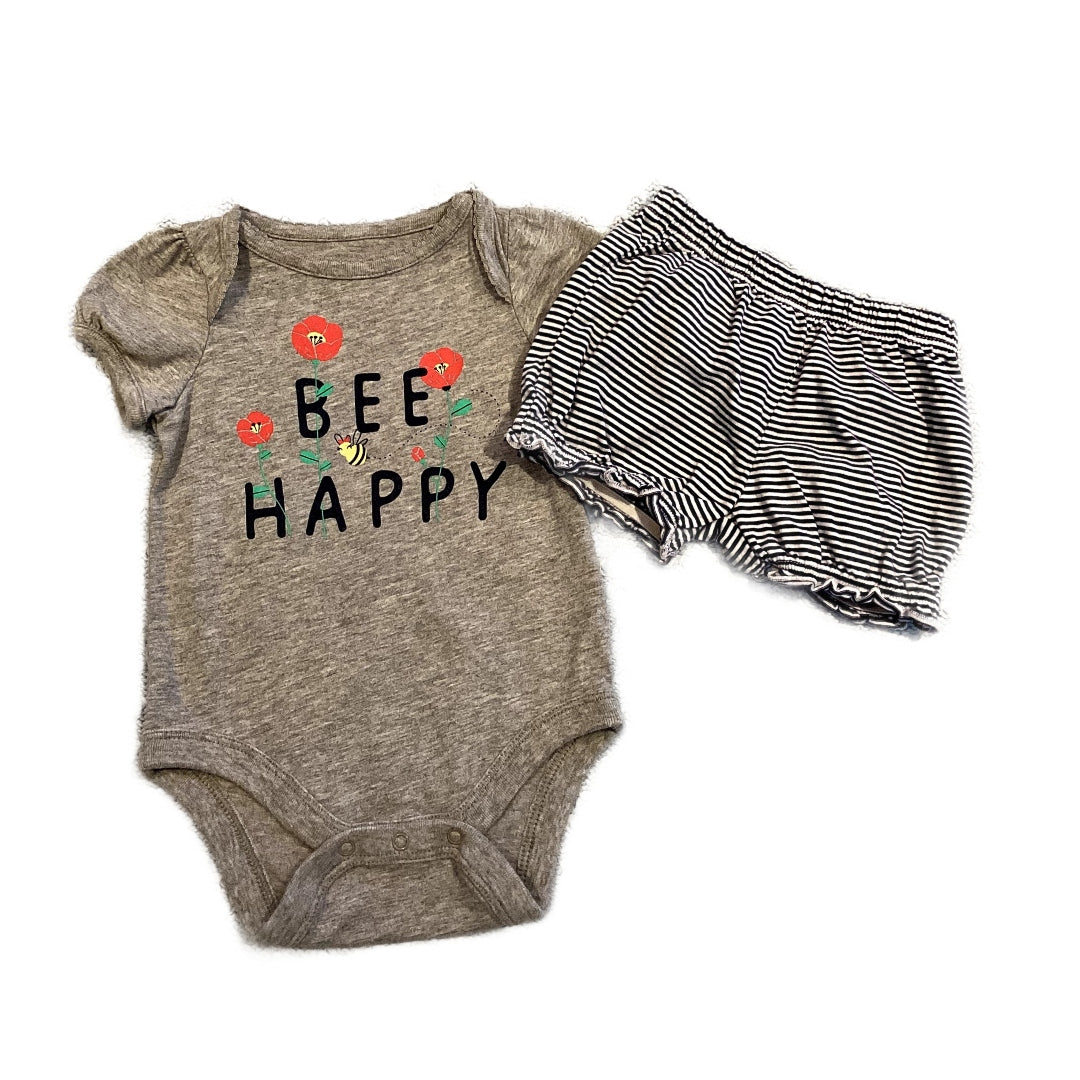 0-3 Girls Baby Gap Bee Happy Onesie, Carter's Striped Shorts