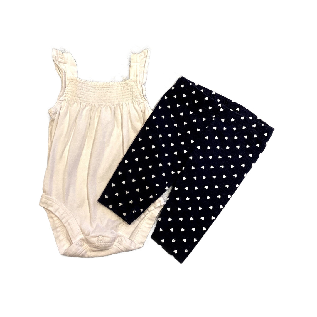 0-3 Girls Carter's White Tank Top Onesie, Wonder Nation Navy Blue and White Heart Leggings