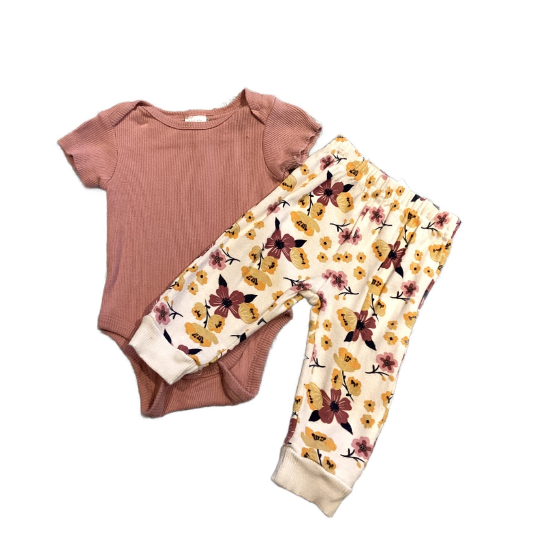 3-6 Girls Chick Pea Dusty Rose Onesie, Matching Floral Patterns
