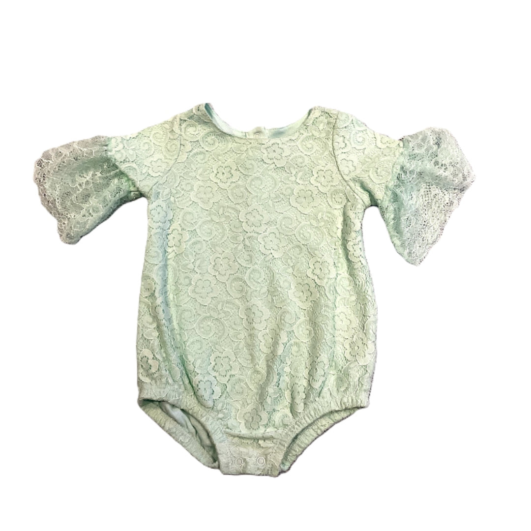 3-6 Girls Cat & Jack Sea Foam Green Lace Onesie with Large Sleeves
