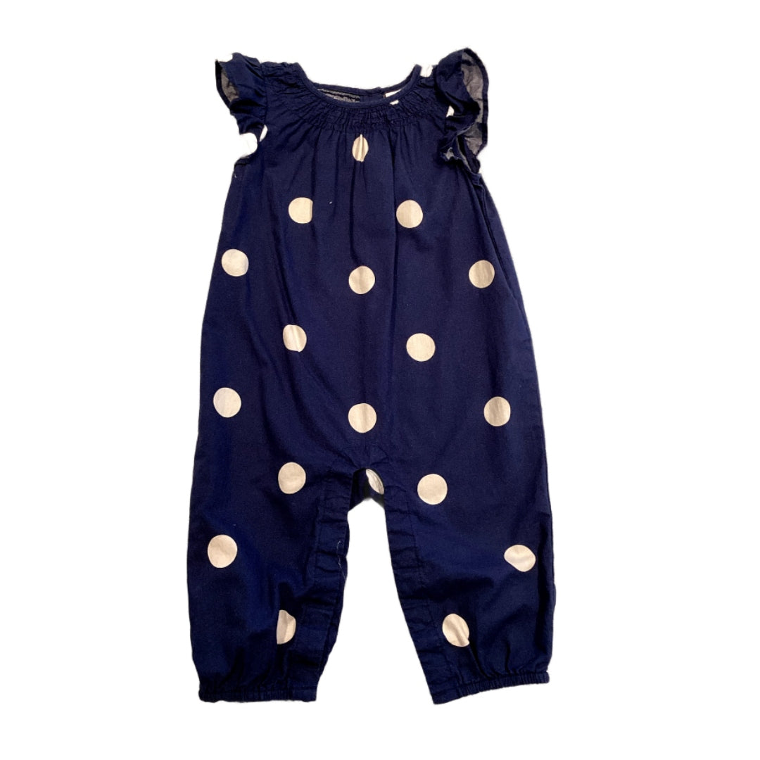 3-6 Girls Baby Gap Navy Blue Romper with White Polka Dots
