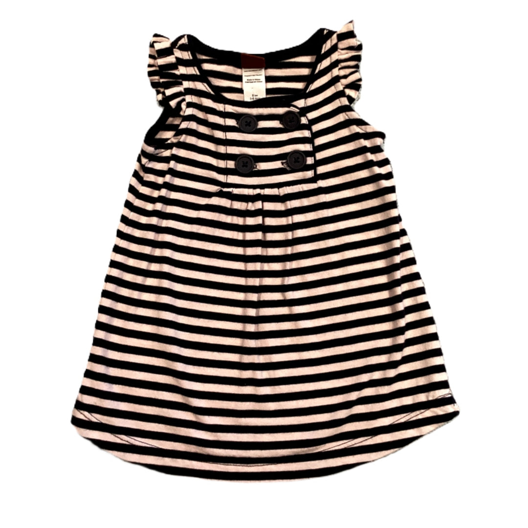 3-6 Girls Tea Light Pink and Black Striped Dress