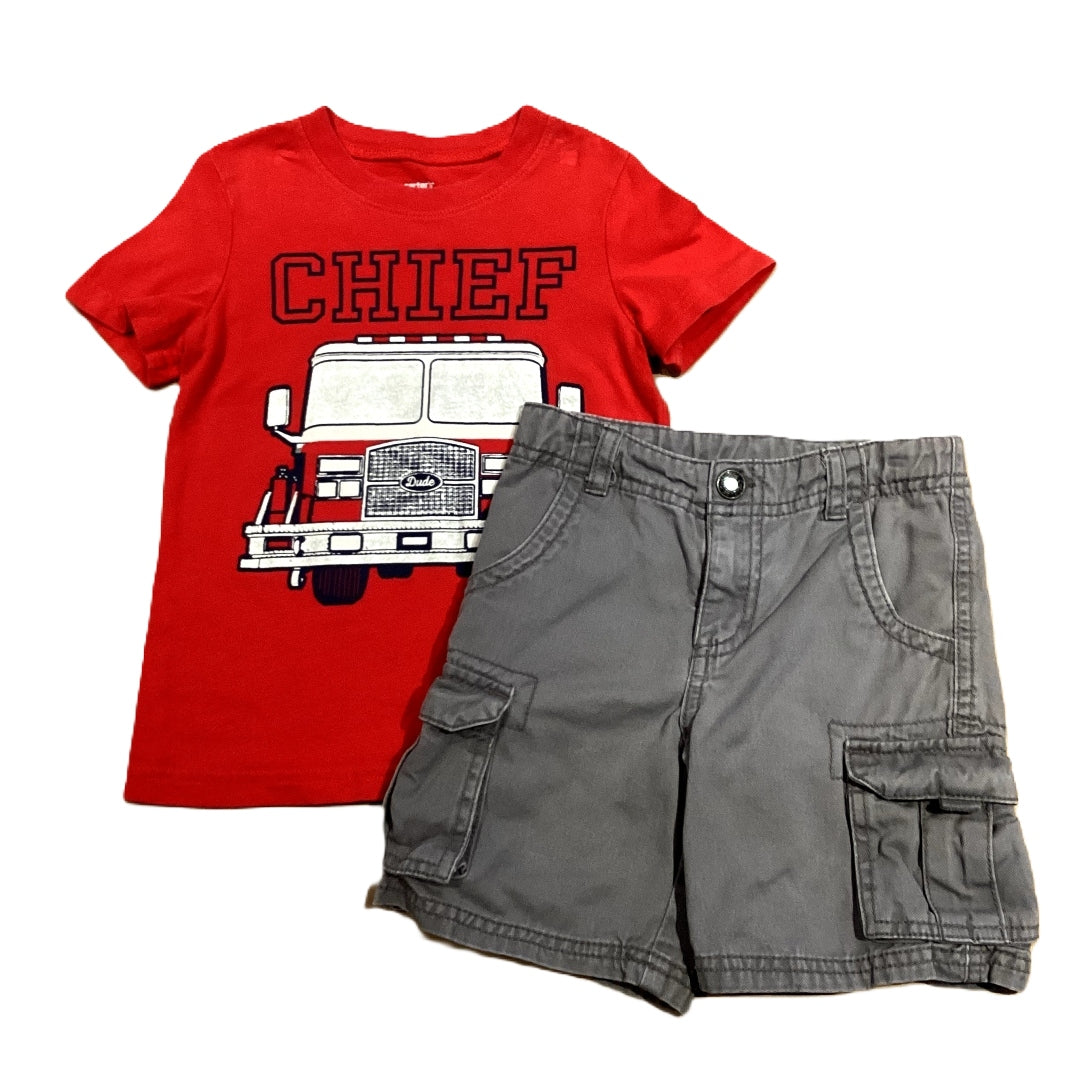 3T Boys Carter's Red Chief Tshirt, Cherokee Gray Cargo Shorts