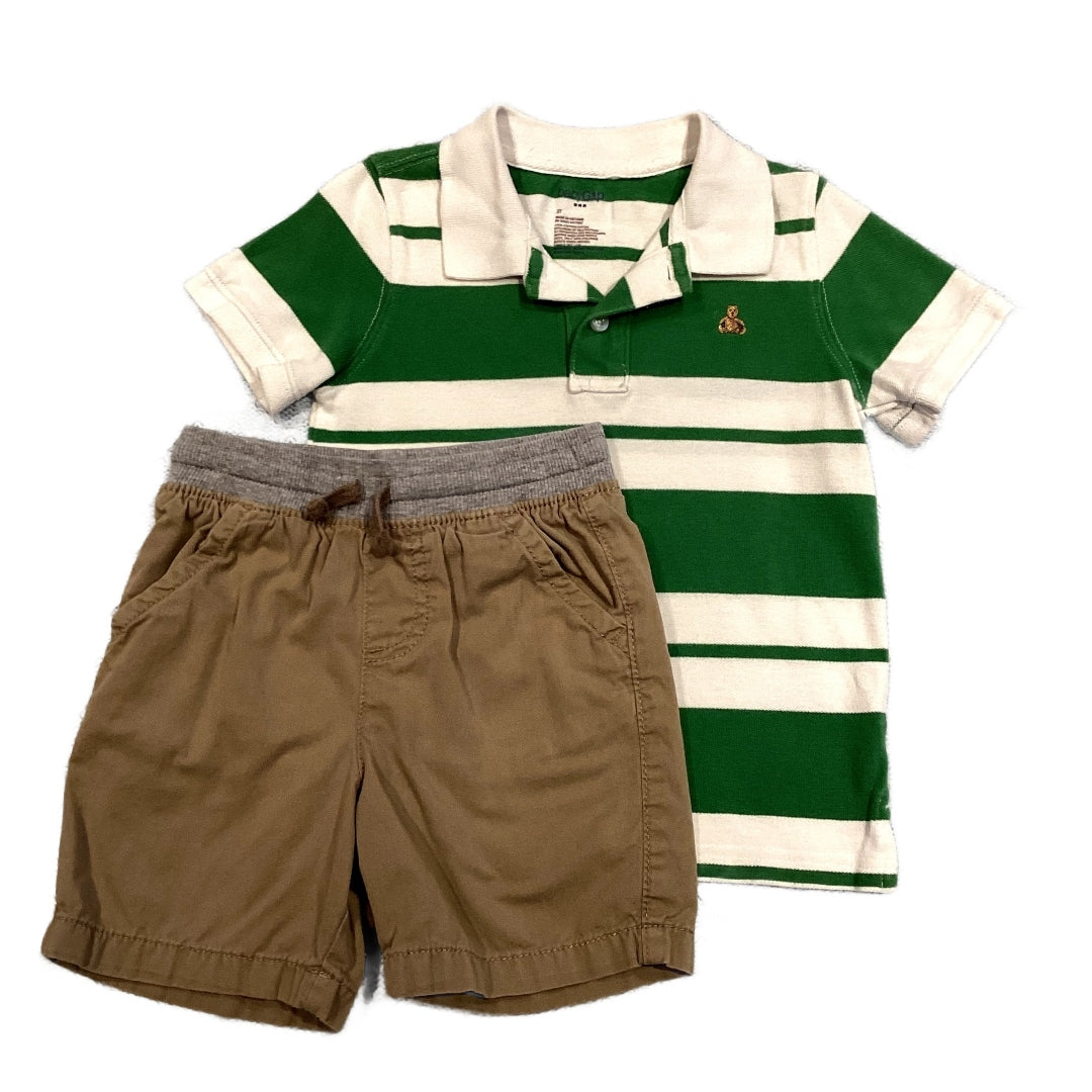 3T Boys Baby Gap Green/White Polo, Jumping Beans Khaki Shorts