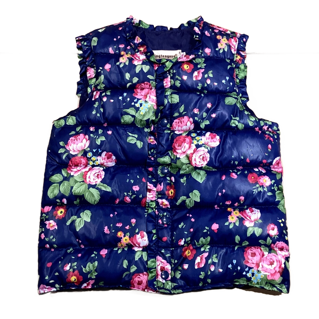 3T Girls Yingfengxue Navy Floral Lightweight Vest w/ Ruffles
