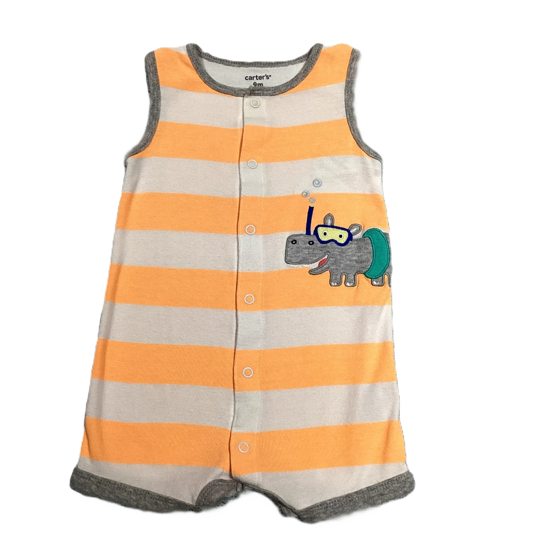 6-9 Boys Carter's Light Orange/White Striped Romper w/Hippo
