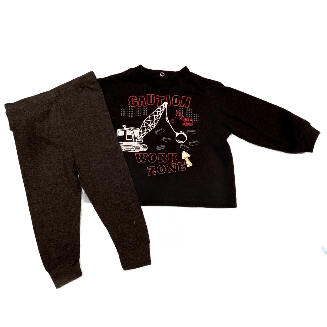6-9 Boys Kids Headquarters Black Caution Workzone Long Sleeve, Cloud Island Charcoal Leggings