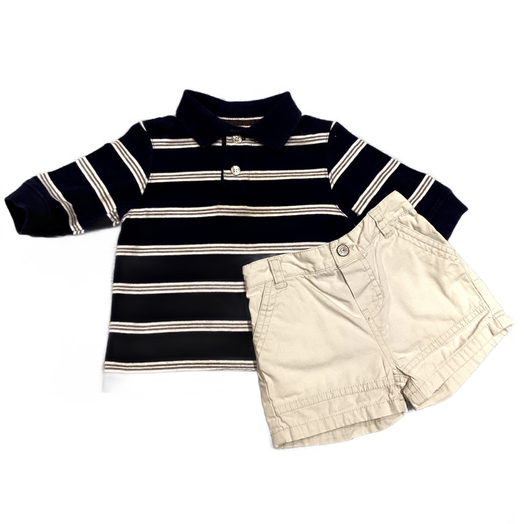 6-9 Boys The Children's Place Navy Striped Polo,Sonoma Khaki Shorts