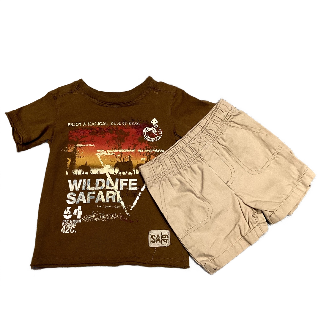 6-9 Boys Koala Kids Brown Wildlife Safari Tshirt, Carter's Khaki Shorts