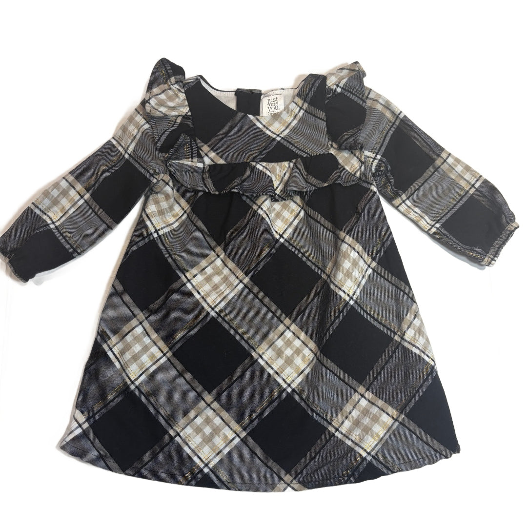 6-9 Girls Just One You Black Plaid Dress w/Gold Accents