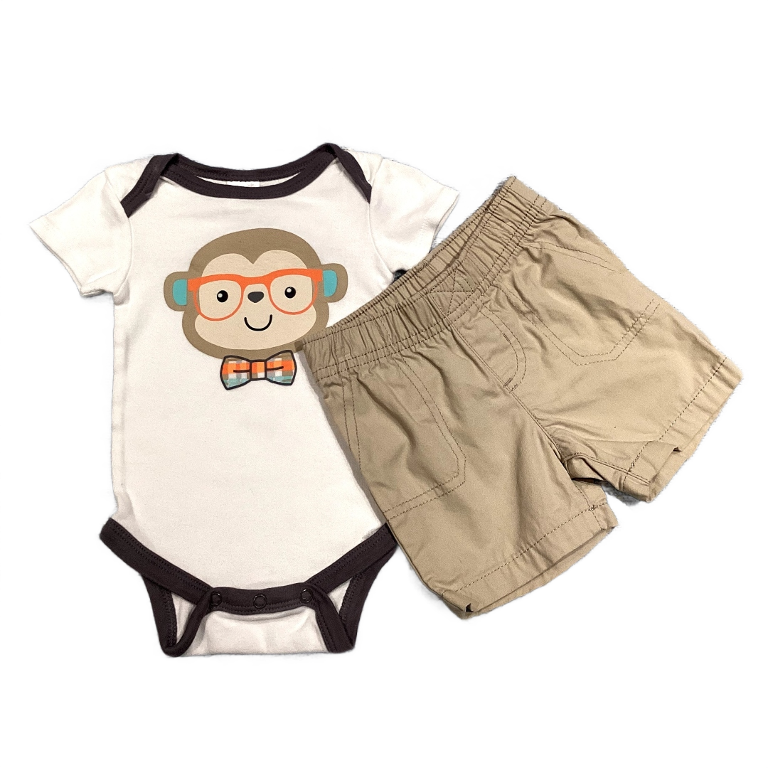 6-9 Boys Cutie Pie White Onesie w/Monkey Face, Carter's Khaki Shorts