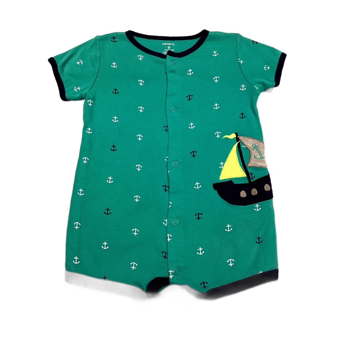 6-9 Boys Carter's Dark Aquamarine Romper w/Sailboat
