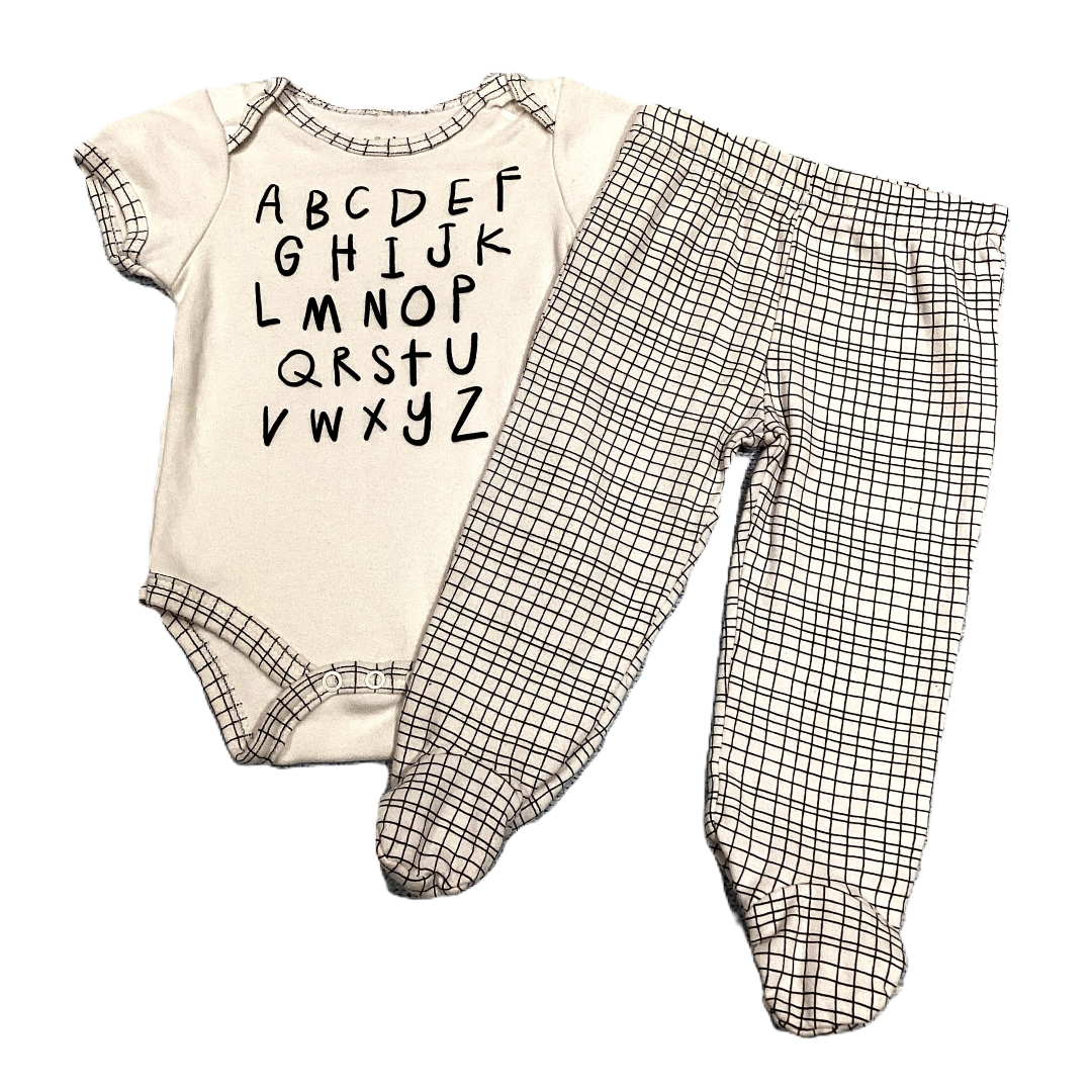 6-9 Boys Chick Pea Black/White Alphabet Onesie w/Matching Pants