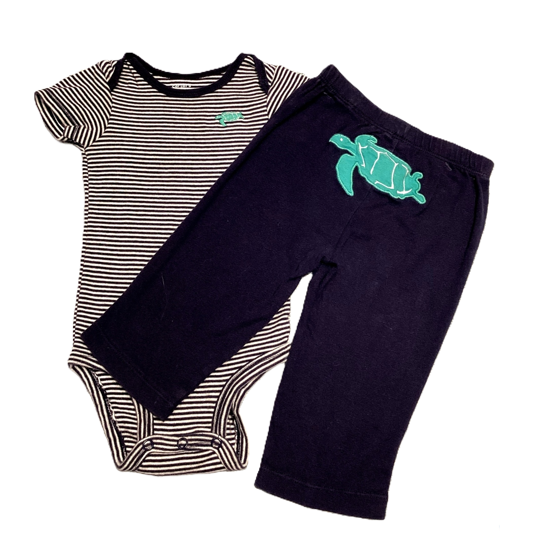 6-9 Boys Carter's Blue/White Stripe Onesie, Matching Turtle Pants