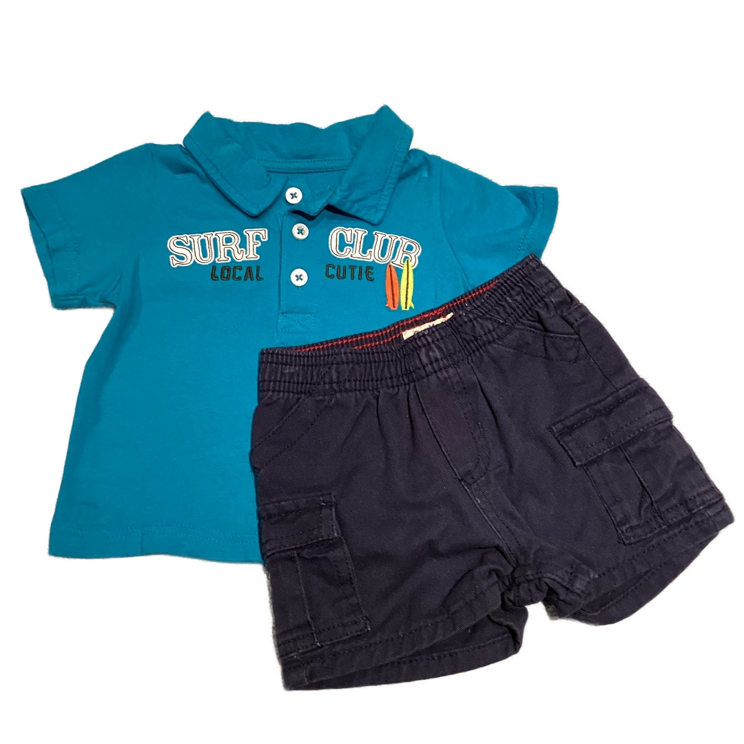6-9 Boys Carter's Dark Turquoise Polo Surf Club Polo shirt, Navy Cargo Shorts