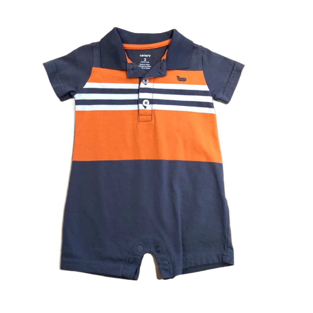 0-3 Boys Carter's Orange, Gray, and White Polo Romper