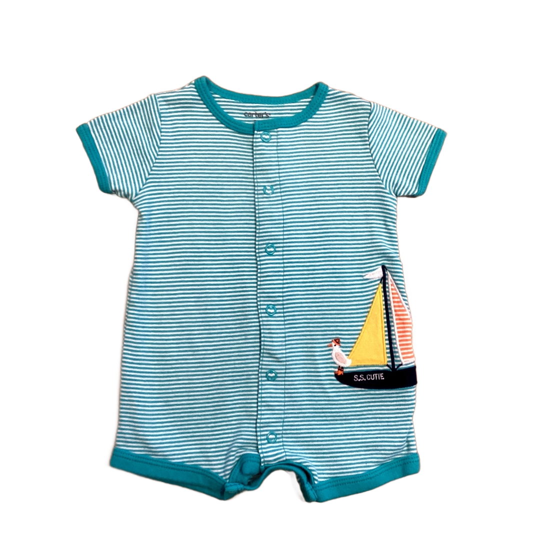 0-3 Boys Carter's Blue and White Striped Onesie with Boat