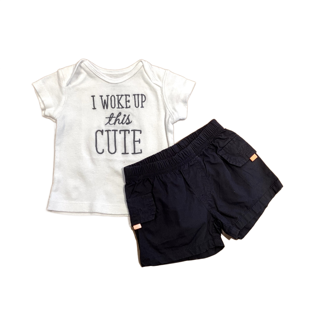 0-3 Boys Carter's I Woke Up This Cute White T-Shirt, Just One You Gray Cargo/Khaki Shorts